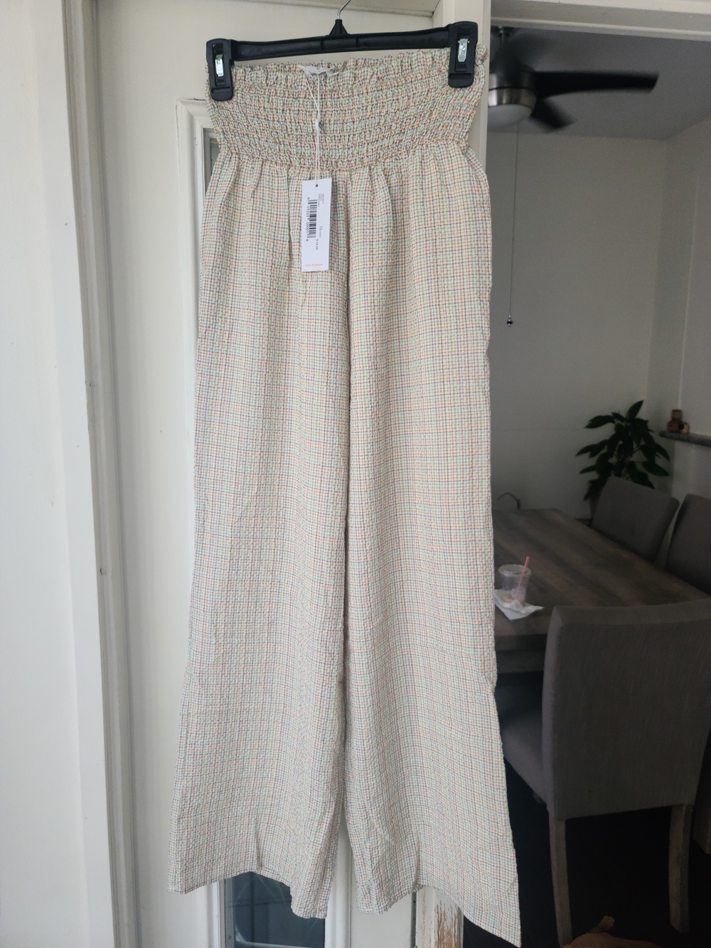 Sage Cream Multicolor Smocked-Waist Wide-Leg Jumpsuit